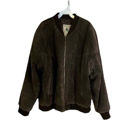 Vintage 90s Suede Leather Zip Bomber Jacket Preppy Grunge